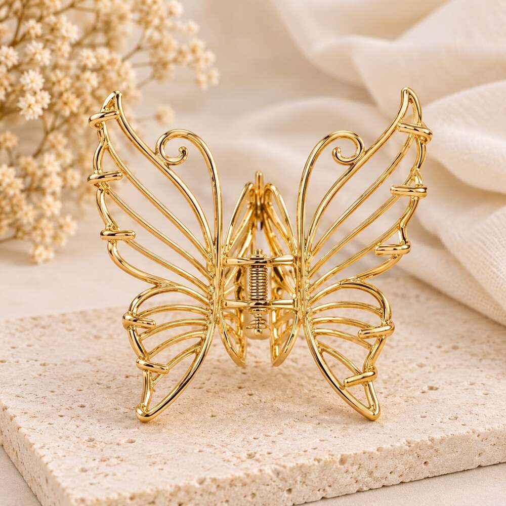 Fairycore Gold Butterfly Hair Claw Clip Whimsical Metal Statement Clip